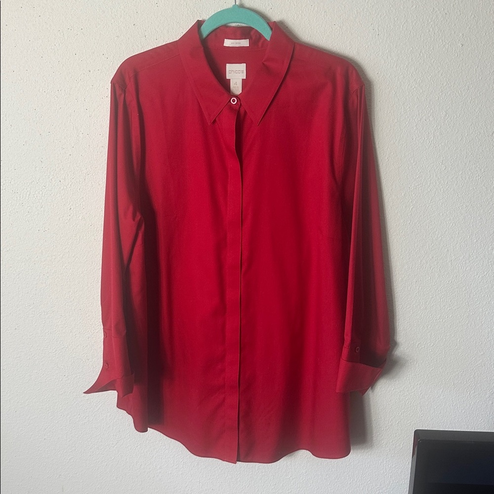 Chicos No Iron S Sateen Tunic Button Front Stiletto Long Sleeve NWOTChico 4 =XL - Picture 2 of 7